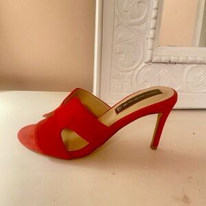 Steven  Cherry  Red Suede All Leather Heeled Slides Evening Sandals 7.5